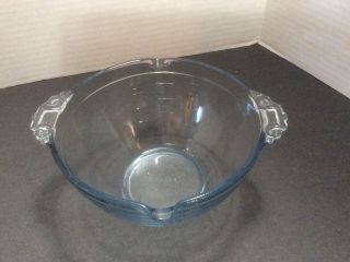 Rare Fire King Philbe 16 Oz Blue Tinted Glass Measuring Bowl Decorative Handles