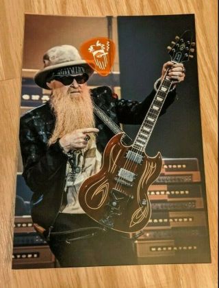 Billy Gibbons Of Zz Top - Tour 2018 Orange Guitar Pick With Photo Pose 3