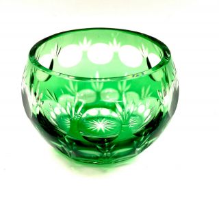 Vintage Bohemian Crystal Emerald - Green Cut - To - Clear Votive/candle Holder