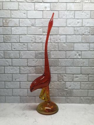 Vintage Viking Art Glass Persimmon Epic Egret Bird Mid Century Modern 11.  5 " Tall