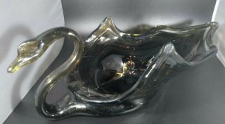 Vintage Hand Blown Green Swirls Art Glass Swan Bowl/Dish 2