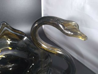 Vintage Hand Blown Green Swirls Art Glass Swan Bowl/Dish 3