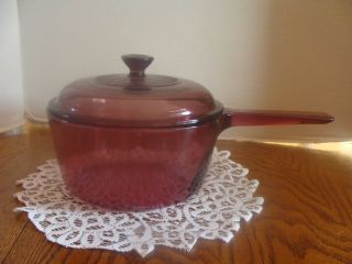 Corning Ware Visions Cranberry Cookware 1.  5 L Saucepan Pot With Lid - Lnc