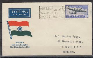 India 1948 First Flight Airmail Cover Bombay To Reading Postal History Jk2018