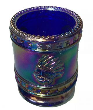 Bob St Clair Bicentennial Toothpick Holder Iridescent Cobalt Blue Carnival Glass