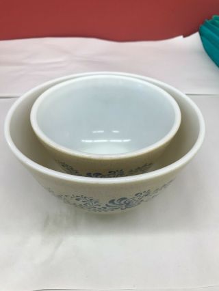 Vintage Pyrex Glass Mixing Bowl 402 & 401 Homestead Blue Tan/beige Brown