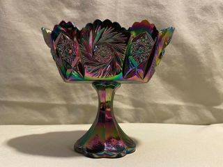 Fenton Carnival Glass Candy Dish / Bowl Iridescent Amethyst Blue / Purple