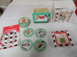 3 I Love Lucy Kitchen Items 4 Coasters,  Tv Remote Control Holder,  Sign Nib Nos
