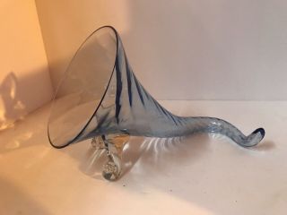 Blue Glass Horn Of Plenty Vase (tiffin Snail Feet) 10lx8h