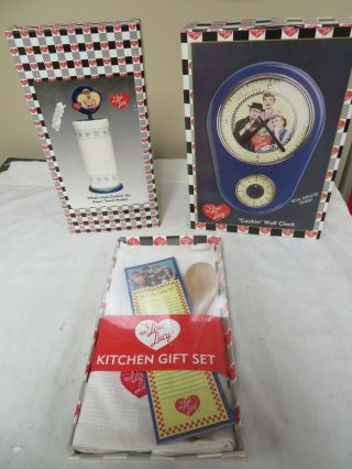 Nib I Love Lucy Kitchen Items Cooking Wall Clock & Paper Towel Holder & More