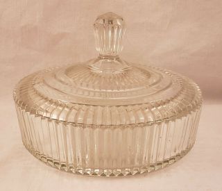 Vintage Heavy Ribbed Clear Cut Glass 7 1/4 " Candy Dish With Lid