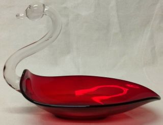 Duncan & Miller Pall Mall Ruby Red Elegant Art Glass Crystal Neck Dish Swan Bowl