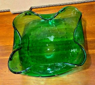Vintage Murano Italian Art Glass Green Controlled Bubble Trinket/candy Dish Bowl
