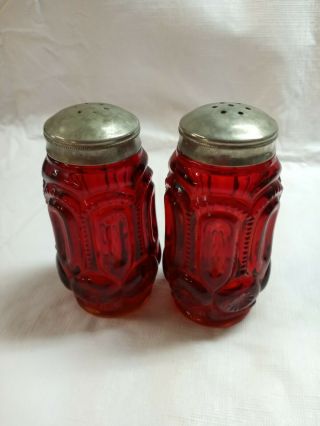 Vintage Le Smith Amberina Moon & Stars Glass Salt And Pepper Shakers Set