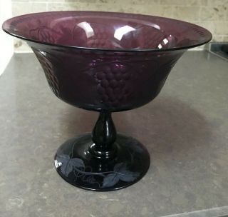 Antique Vintage Blown Amethyst Purple Glass Pedestal Fruit Bowl