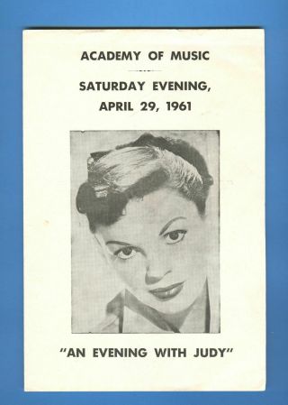 Judy Garland Concert Program Academy Of Music,  Phila.  1961