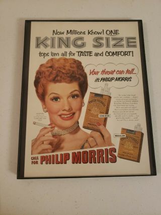 1953,  Lucille Ball,  " Philip Morris Cigarette " Ad (scarce / Vintage) Framed