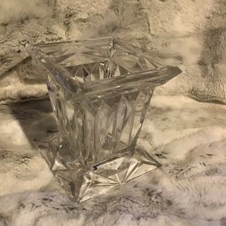 Vintage Art Deco Style Cut Lead Crystal? Square Pillar Flower Vase Heavy5”x 4.  5”