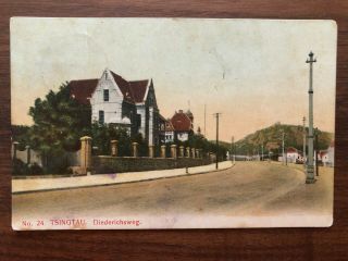China Old Postcard Chinese Street Diederichsweg Tsingtau To Germany 1908