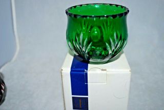 Vintage Bohemian Crystal Emerald Green Cut To Clear Votive/candle Holder