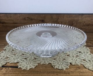 Vintage Heavy Glass Mid Century Pedestal Cake Plate Stand