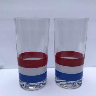 4 Georges Briard Red,  White,  & Blue Striped Highball Tumblers 5 5/8 "
