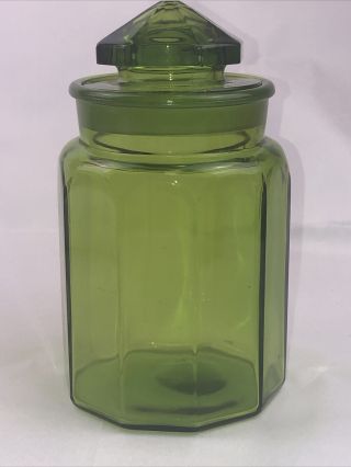 Le Smith Lime Green Glass Canisters Apothecary Jar Mcm Mid Century Candy 9.  5”