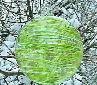 Hanging Glass Ball 6 " Diameter " Peridot Swirl " Tree Witch Ball (1) 114