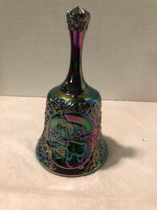 Fenton Blue Amethyst Carnival Glass Bell W/glass Blower Design