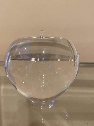 Vintage Tiffany & Co Heavy Crystal Apple Paperweight With Stem - Etch - Signed