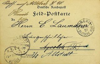 German Occ.  China 1901 Deutsche Reich Feldpost Card To Allstedt Germany