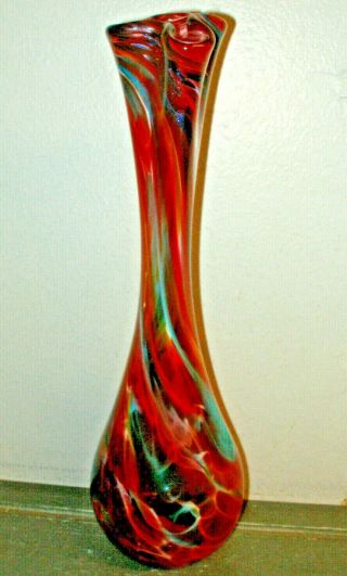 Vintage Studio Art Glass Stretch Vase By Pyromania - Infused Multi - Color Swirls