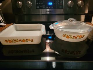 Vintage Fire - King Gingham Floral Casserole And 8in Pan