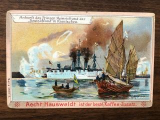 China Old Card German Prince Heinrich Arrived Kiautschou Tsingtau Warship
