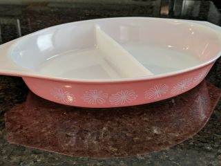 Vintage Pyrex Pink Daisy Cinderella Divided Casserole Dish 1.  5 Quart,  No Lid 3