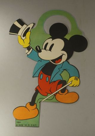 1938 Mickey Mouse Walt Disney Cardboard Die - Cut Doorknob Hanger 7 1/2 " X 11 1/2 "