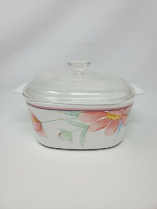 Vintage Corning Ware Peony Flower 3 Liter Casserole Dish - With Pyrex Lid