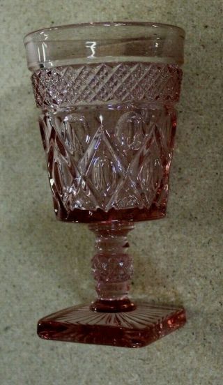 Vintage Imperial Pressed Glass Cape Cod Pink Stem Water Goblet