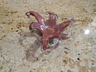 Vintage Murano Art Glass Star Fish Bowl Candy Dish Abstract Swirl Pink W/label
