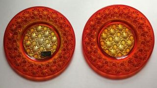 Vtg L.  E.  Smith Glass Daisy & Button Heritage Amberina 2 Plates