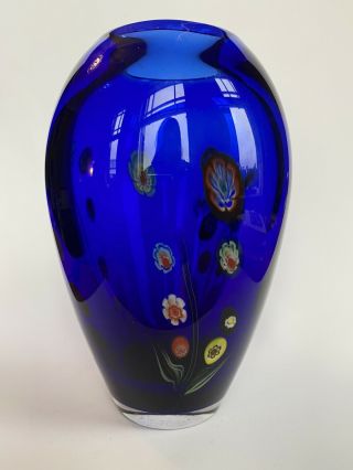 Murano Style Studio/art Glass Vase Blue With Millefiori