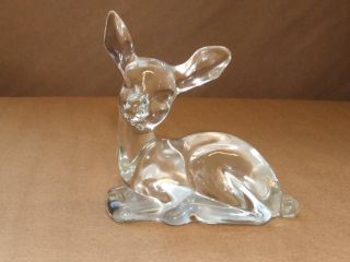 Vtg Fenton Clear & Frosted Glass Baby Deer Paperweight Figurine Embossed Mark 4 "