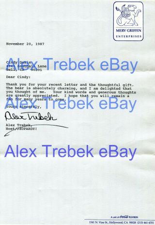 One Of A Kind Alex Trebek Jeopardy Hand Signed Letter From Host