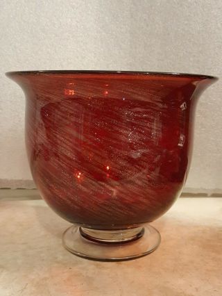 Art Glass Vase/bowl,  Murano Style Studio Art Glass Vase,  Red W/gold Swirls Bowl