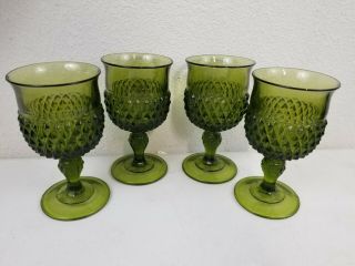 Vintage Indiana Glass Green Diamond Point Goblets 6.  5 " H,  (set Of 4)