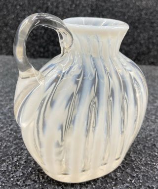 Vintage Fenton Opalescent Stripe Ewer Pitcher With Clear Handle 4”