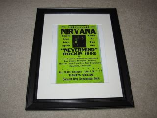 Framed Nirvana Concert Mini Poster,  1992 Tour 14 " X16.  5 " Rare