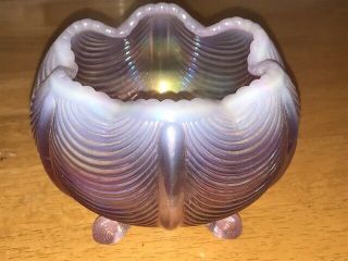 Vintage Fenton Lavender Opalescent Iridescent Carnival Glass Footed Bowl Ruffled