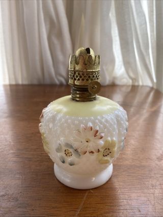 Consolidated? Miniature Floral Daisy Milk Glass Oil Lamp Base