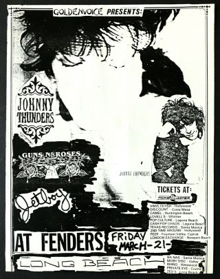 Guns N’ Roses & Johnny Thunders Rare Orig Concert Flyer March 21,  1986 Authentic